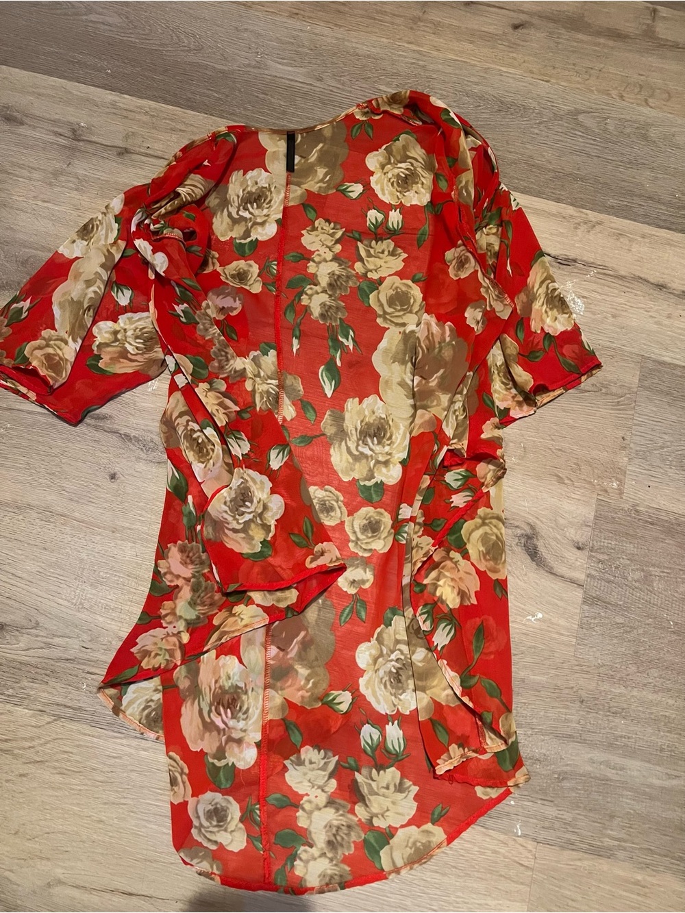Floral Red Sheer Kimono Cardigan